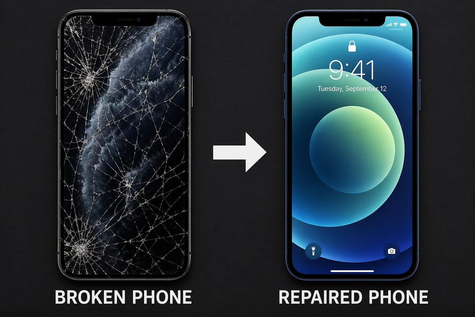 Smartphone with cracked screen ready for repair